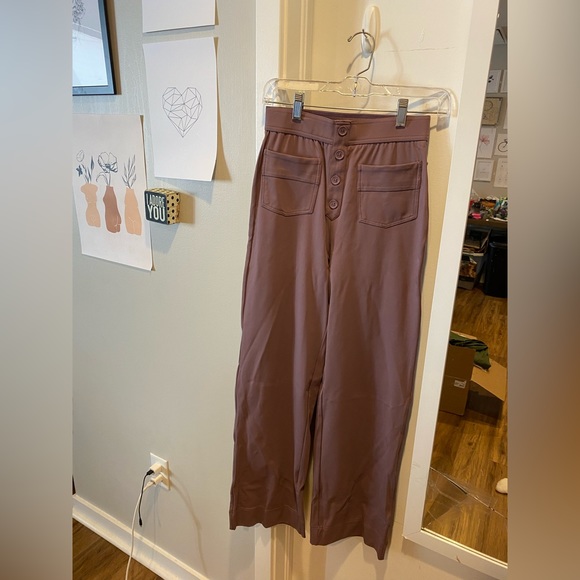 High Waisted Button Multiple Pockets Straight Leg Casual Pants in Twilight Mauve - Picture 9 of 14